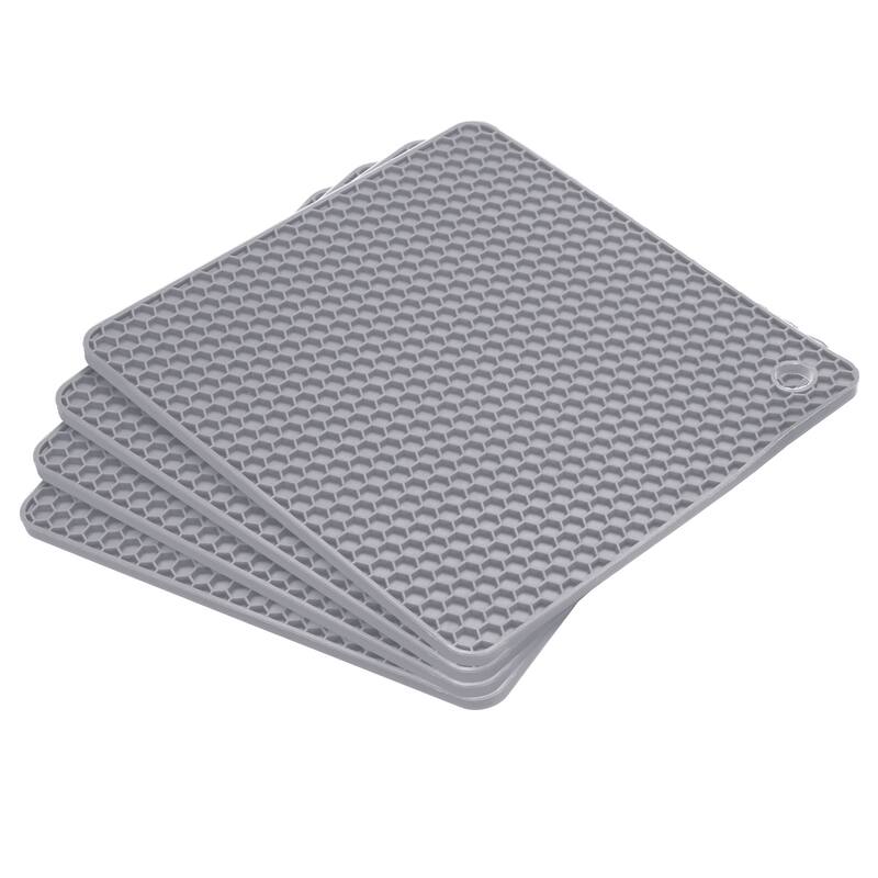 Silicone Trivet Mats 4pcs, Square Hot Pads Pot Holder for Countertop - Light Grey