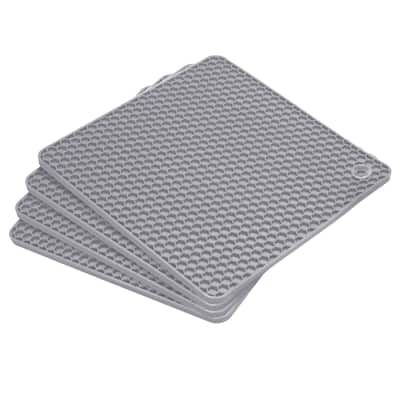 Silicone Trivet Mats 4pcs, Square Hot Pads Pot Holder for Countertop - Light Grey