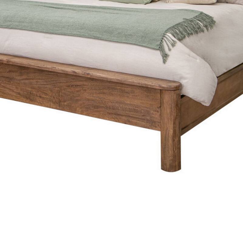 Olum King Size Bed, Mango Wood, Grain Details, Rounded Edges, Rustic Brown