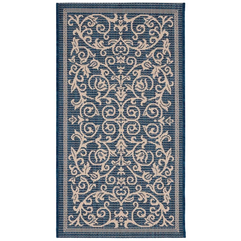 SAFAVIEH Courtyard Miljeta Indoor/ Outdoor Waterproof Patio Backyard Rug - 2' x 3'7" - Navy/Beige