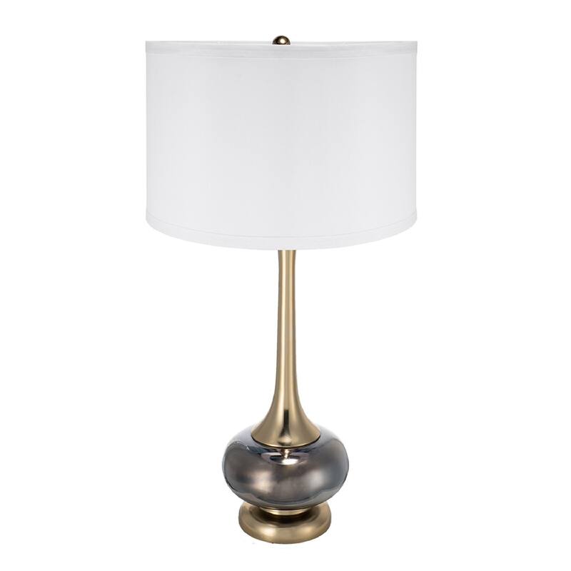 Table Lamp with Drum Shade and Round Base, Grey White Gold - Stylish Lighting for Bedroom or Living Space