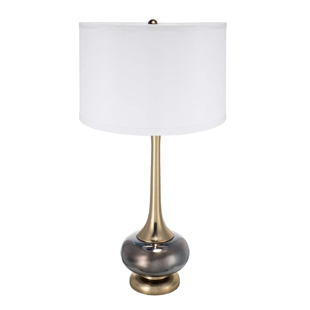 Table Lamp with Drum Shade and Round Base, Grey White Gold - Stylish Lighting for Bedroom or Living Space