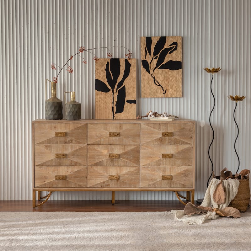 Nine-Drawer Dresser, Modern Chest of Drawers, Light Wood TV Stand Dresser for Bedroom, Living Room, and Hallway