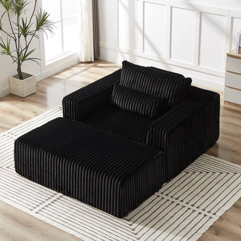 Corduroy Sponge Sofa Lounge Chair with Removable footrest
