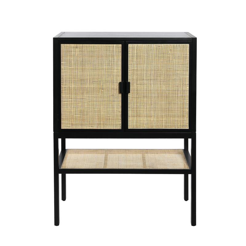 Woven Rattan and Wood Cabinet with 2 Doors