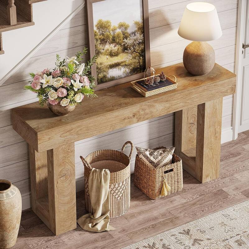 63" Wooden Console Table, Rectangular Sofa Table for Behind Couch, Entryway, HallwayLiving Room