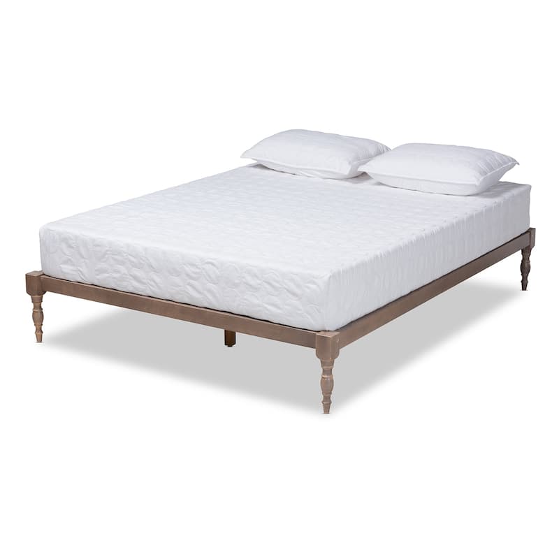Queen Size Platform Bed Frame - Antique Oak Wood Bed - Modern Bedroom Furniture - Floor Mount Design