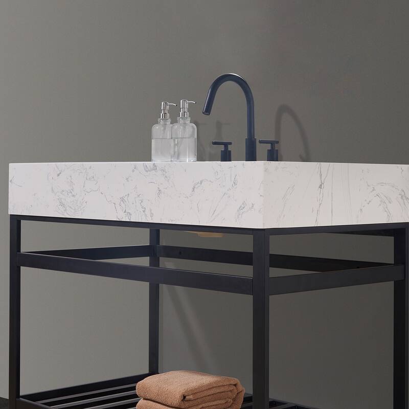 Altair Merano Stainless Steel Vanity Console with Stone Countertop, no Mirror
