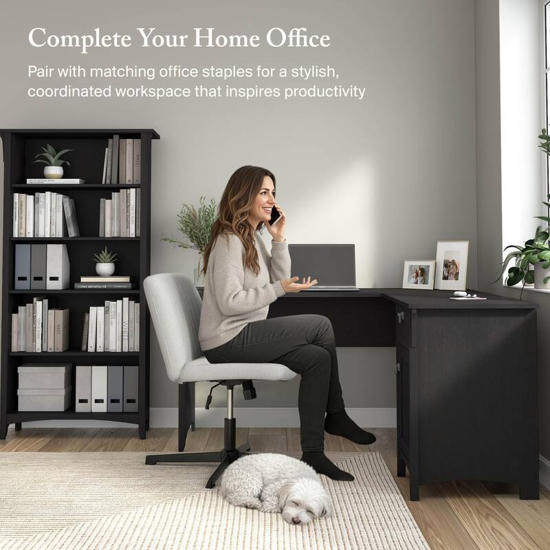 Bush Furniture Salinas 60W L Shaped Desk with Drawers and Storage