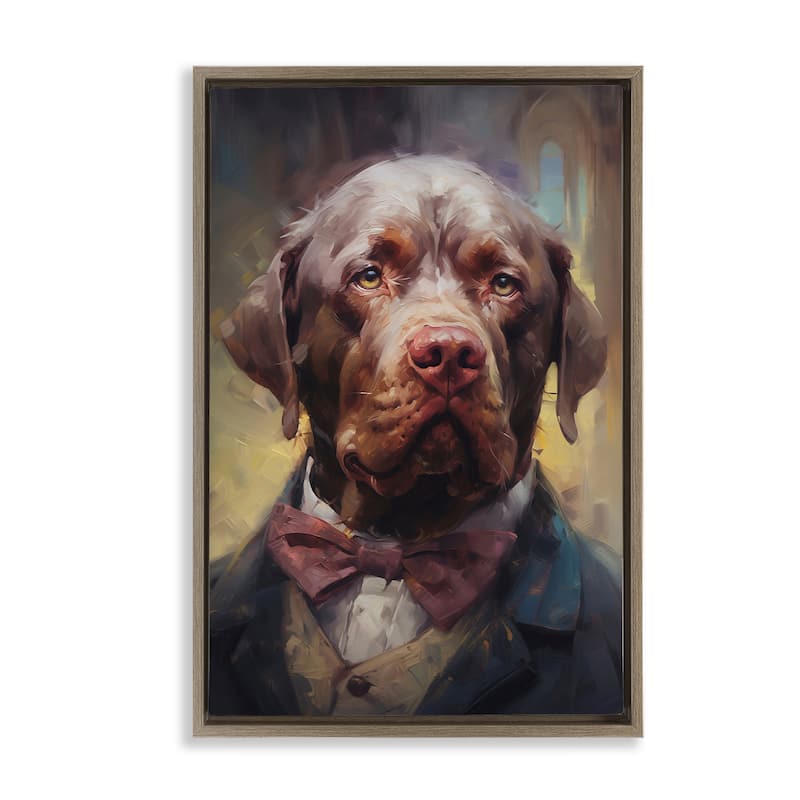 Stupell Dog in Timeless Suit Fashion Framed Floater Canvas Wall Art Design By Wumples - 17 x 25 - Brown