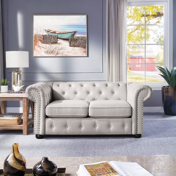slide 2 of 28, Corvus Aleksis Tufted Chesterfield Loveseat Sofa
