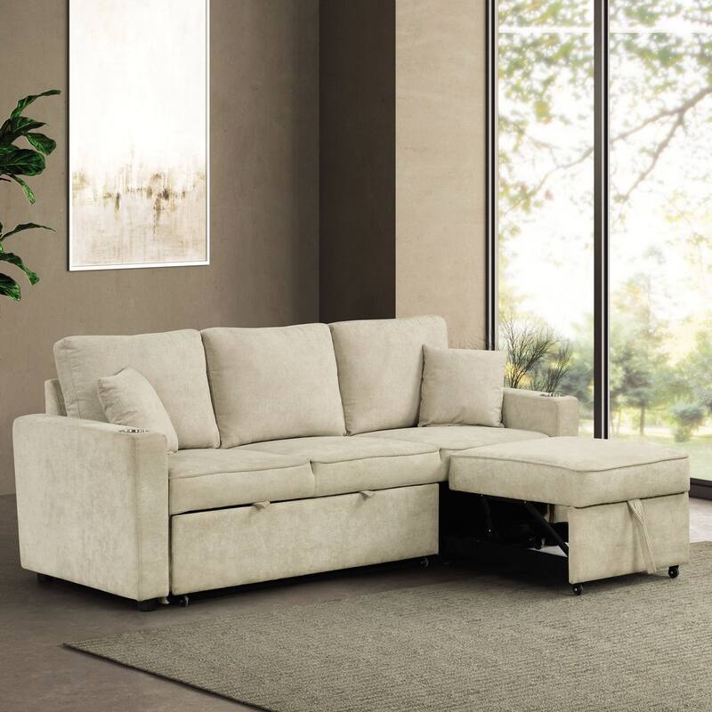 Furniture of America Durem Modern Space-Saving Sleeper Sofa Sectional with Cup Holders