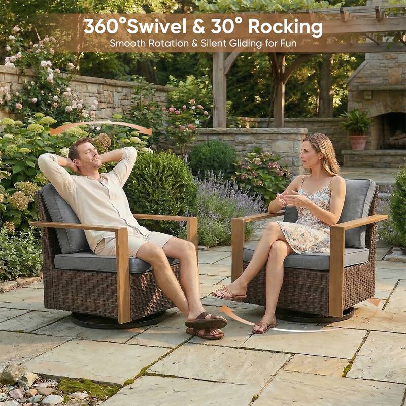 Gymojoy 7 Pieces Patio Sofa with Rattan Swivel Rocking Chair Ottomans Outdoor Conversation Set