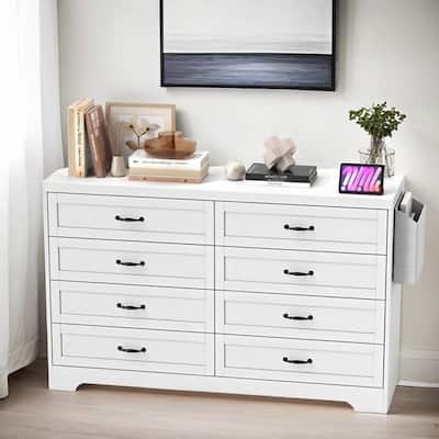 Vintage Double Dresser Chest of Drawers with Charging Station and Side Organizer Bag