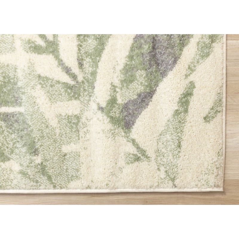 Cream Green Subtle Leaves Indoor Area Rug