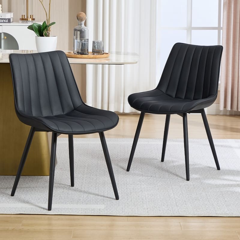 HOMEFUN PU Leather Upholstered Stripes Sturdy Metal Frame Dining Chairs(set of 2)