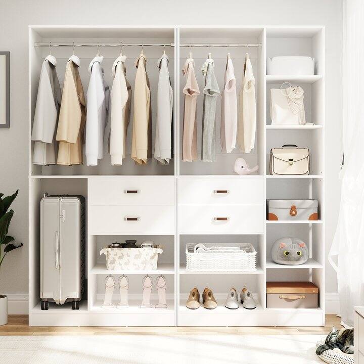 79''W Set of 2 Freestanding Closet System with Drawers, Reversible Wardrobe for Walk-in/ Reach-in Closet