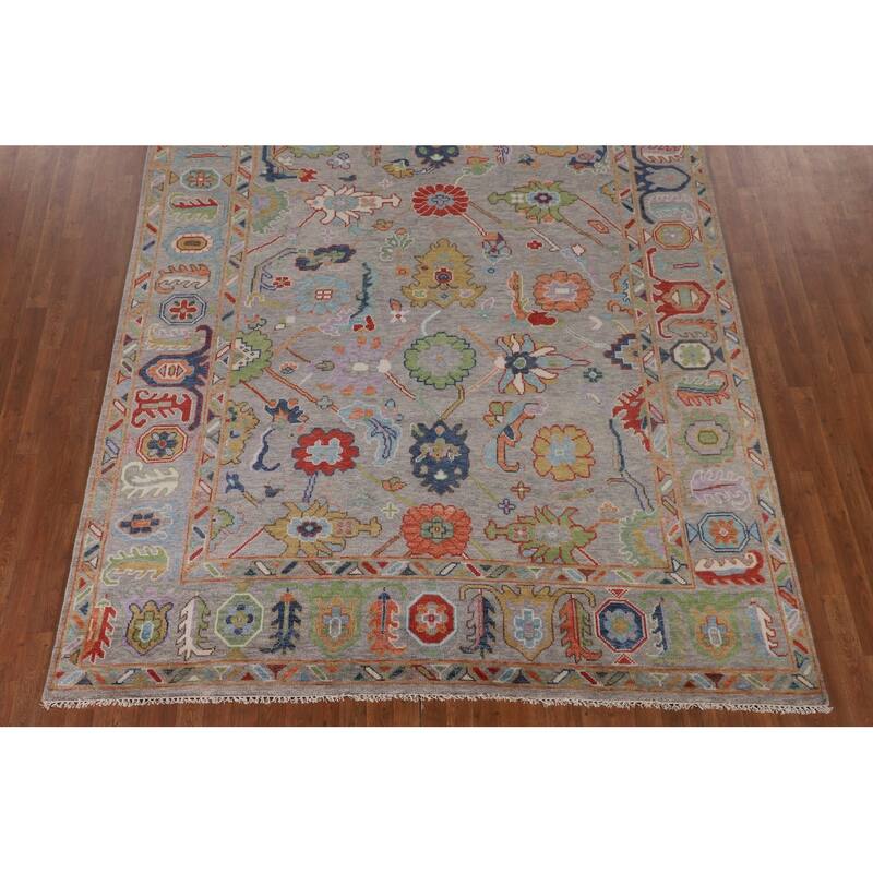 Grey Floral Oushak Oriental Area Rug Handmade Wool Carpet - 8'0"x 9'7"