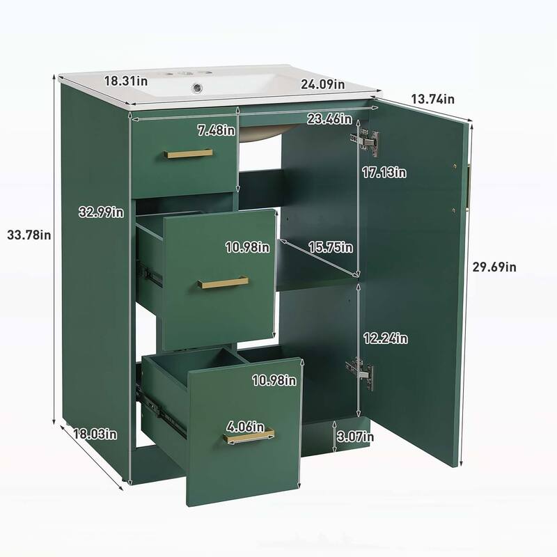 Bathroom Sink Cabinet with 2 Drawers and Soft-Closing Door