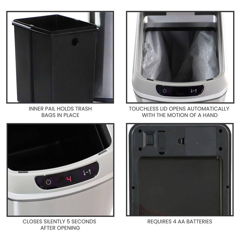 Hanover 12-Liter / 3.2-Gallon Trash Can with Sensor Lid in Stainless Steel
