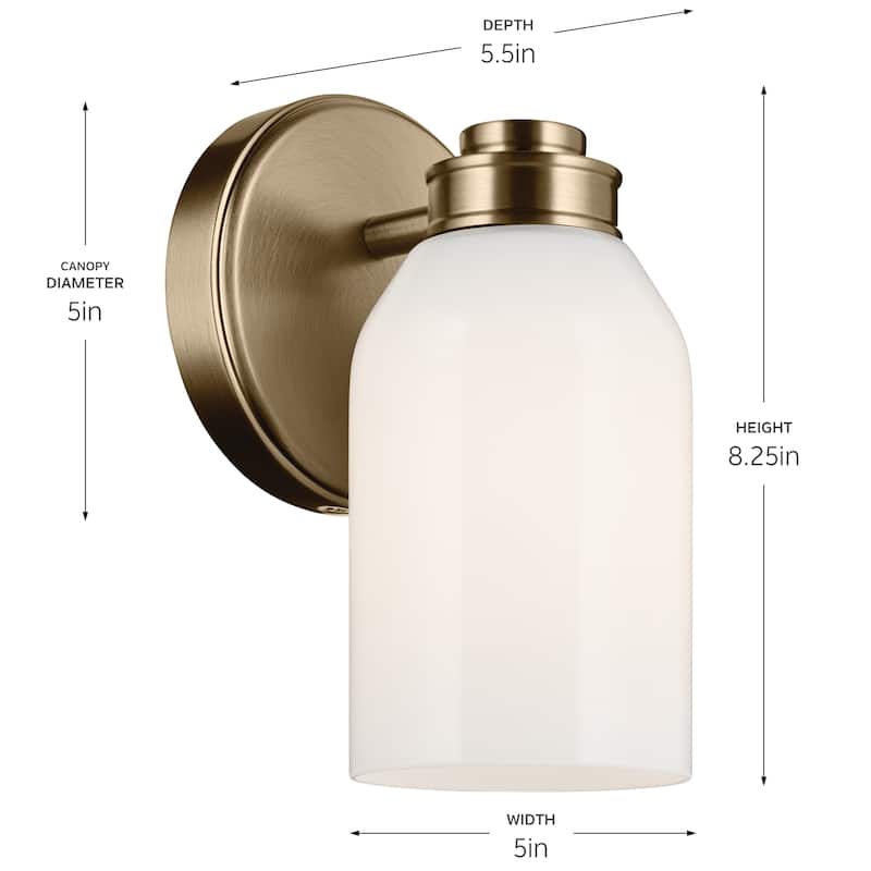 Kichler Lighting Shae 8.25" 1-Light Wall Sconce with White Opal Glass in Champagne Bronze