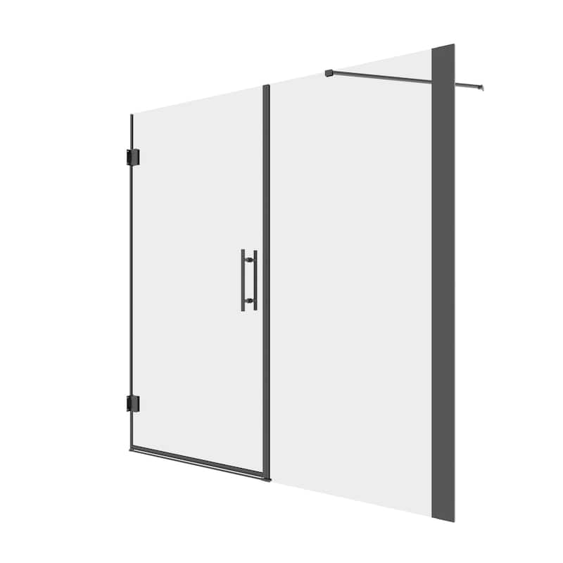 72" x 76" Pivot Semi-Frameless Shower Door in Black Finish with Tempered Glass - 76'' x 72''