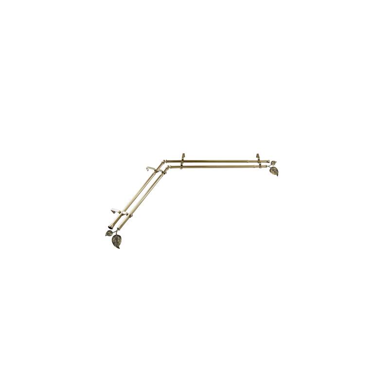 Corner Window Curtain Rods Antique Brass, 48-84" Adjustable Double Rods, Rustic Home Decor Hardware - M