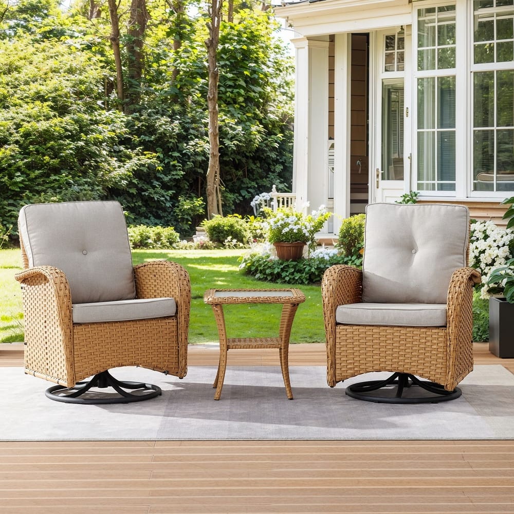 Gymojoy Patio Furniture Set Outdoor Wicker Swivel Glider Chairs Set
