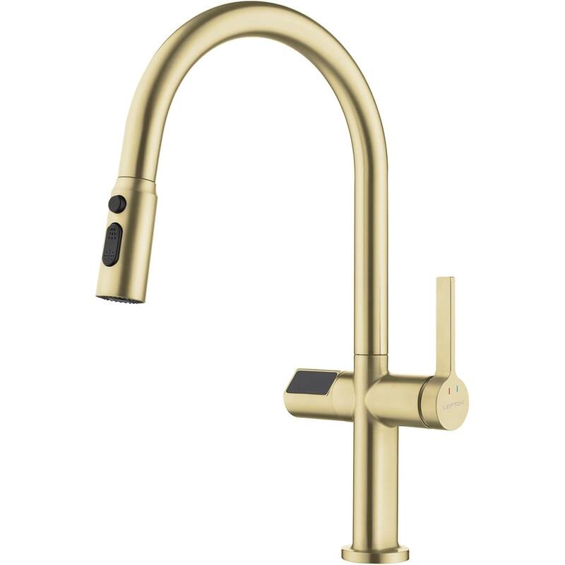 Lefton Touchless Pull-Out Kitchen Faucet, Hands Free Motion Sensor Activated, Battery-Free Temperature Display, KF2206 - Brushed Gold