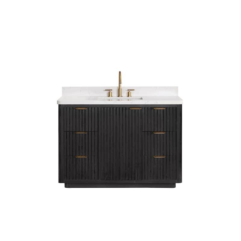 Miseno MV-NM-704148 Cadiz 48" Free Standing Single Basin Vanity Set - Fir Wood Black / Lightning White - Wood Finish