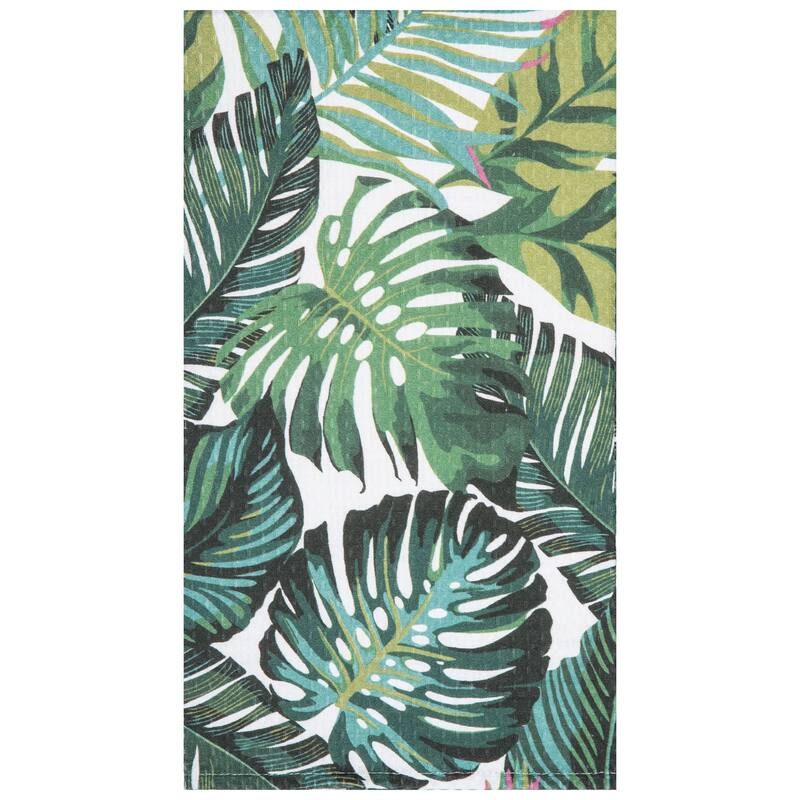 27" x 18" Palm Leaves Kitchen and Bathroom Graphic Print Hand Towel - Green