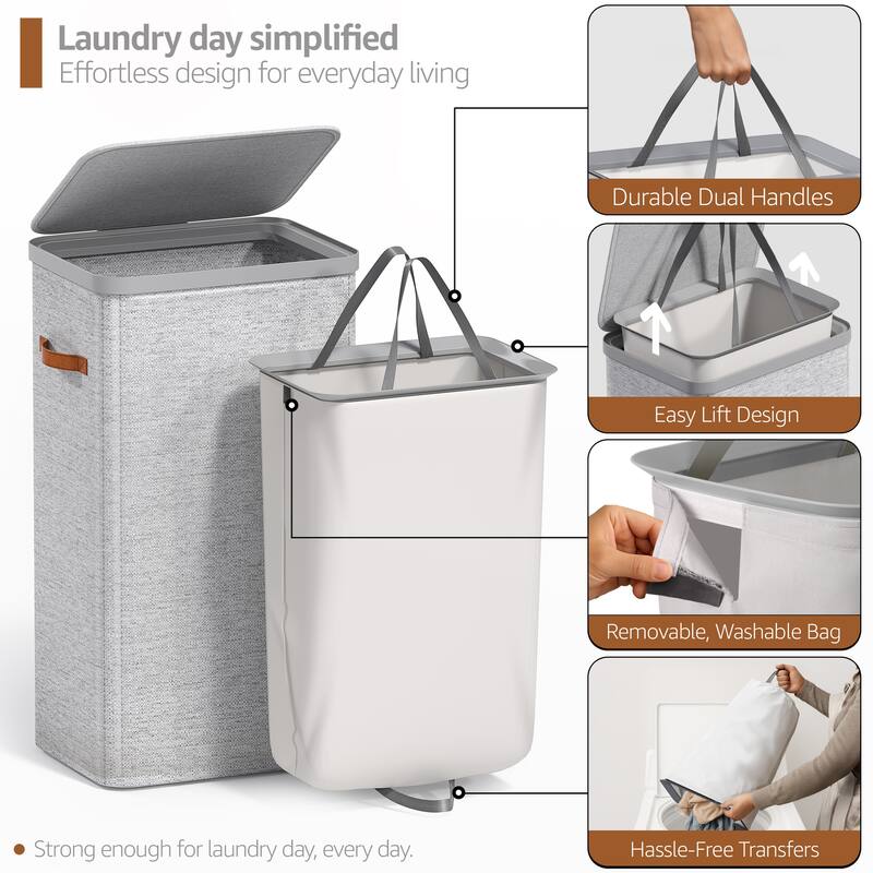 Sorbus 2 Pack 1-Compartment Laundry Basket with Removable Laundry Bag - Durable Organizer for Bathroom