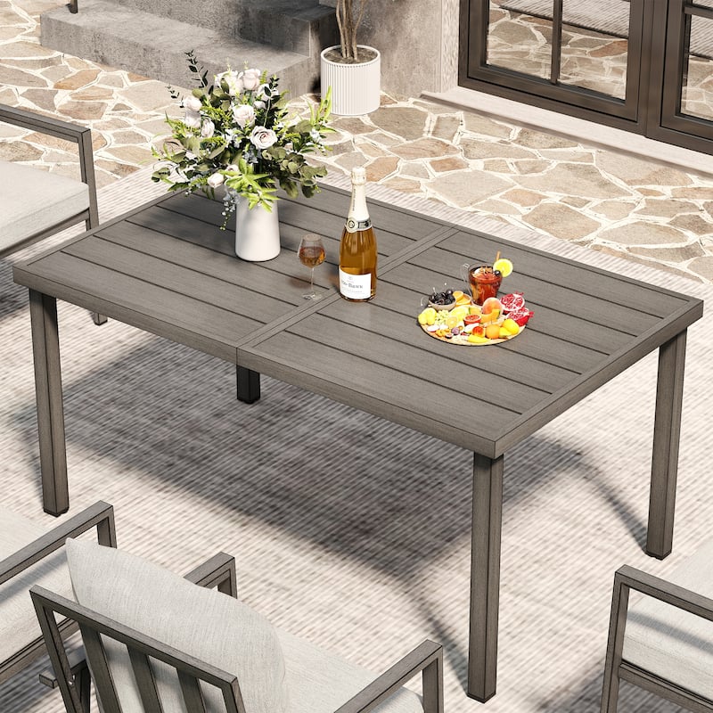 QuillManor 60" Rectangular Gray Aluminum Outdoor Dining Table with 2in. Umbrella Hole