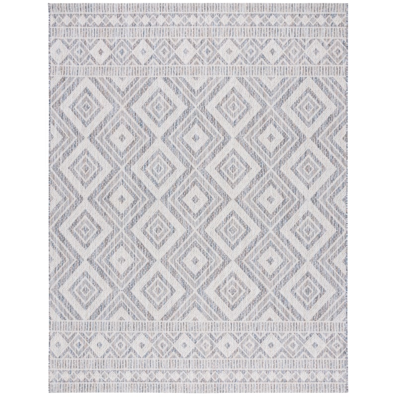 SAFAVIEH Courtyard Froukje Casual Waterproof Patio Backyard Rug - 9' x 12' - Ivory Blue/Beige