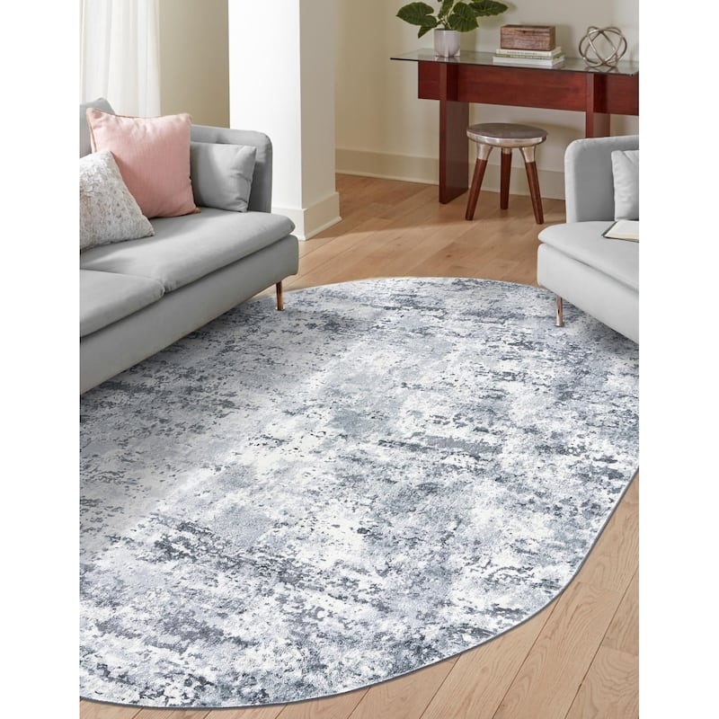 Transitional Cledo Collection Area Rug - 8'x10' Oval - Navy Blue-Ivory