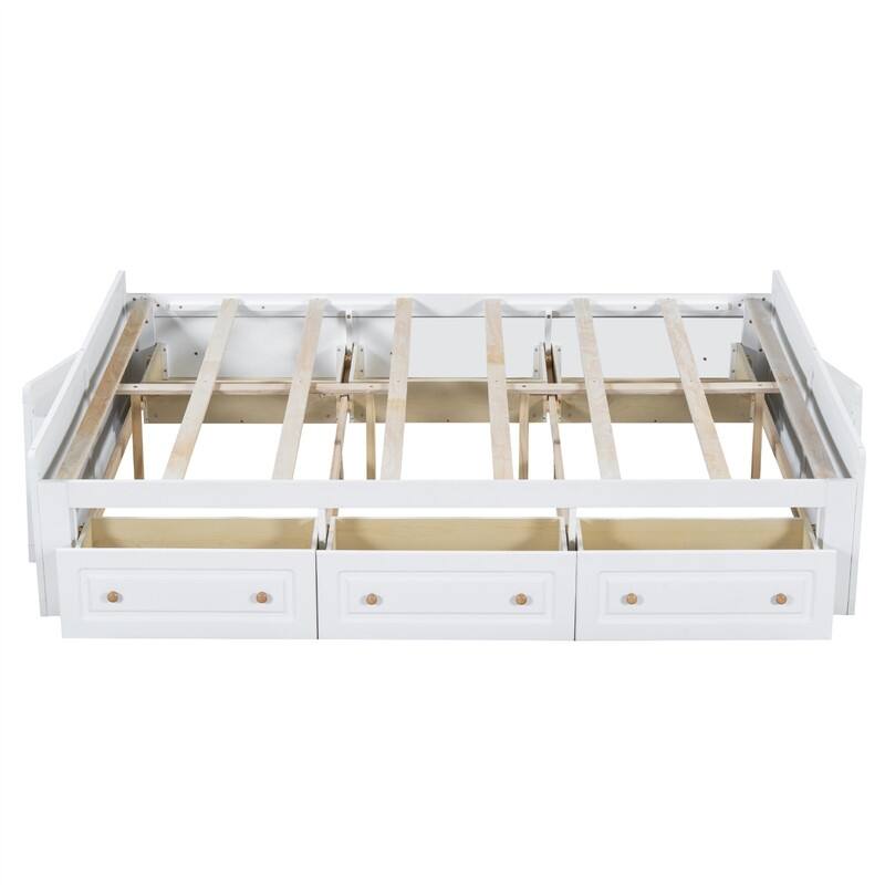 Queen Size Platform Bed with 6 Storage Drawers, Solid Wood Bed Frame with Slats Support, No Box Spring Required