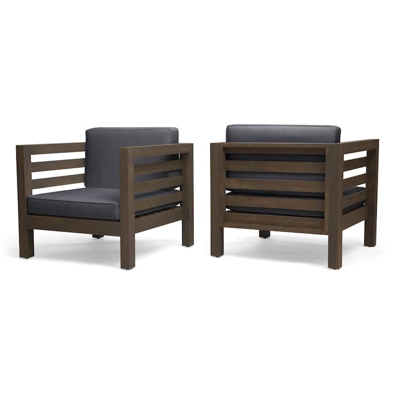 Oana Acacia Wood Club Chairs with Cushions (Set of 2) by Christopher Knight Home - Gray Finish + Dark Gray Cushion