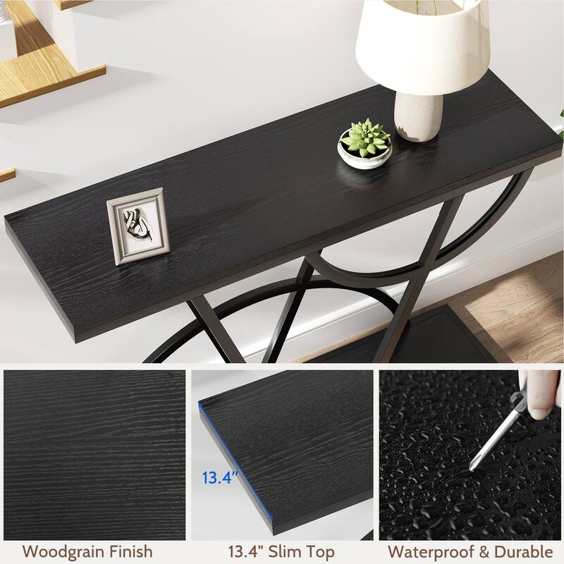 43" Console Table for Entryway, Industrial Entryway Table with Storage Shelf, Narrow Wood Sofa Table