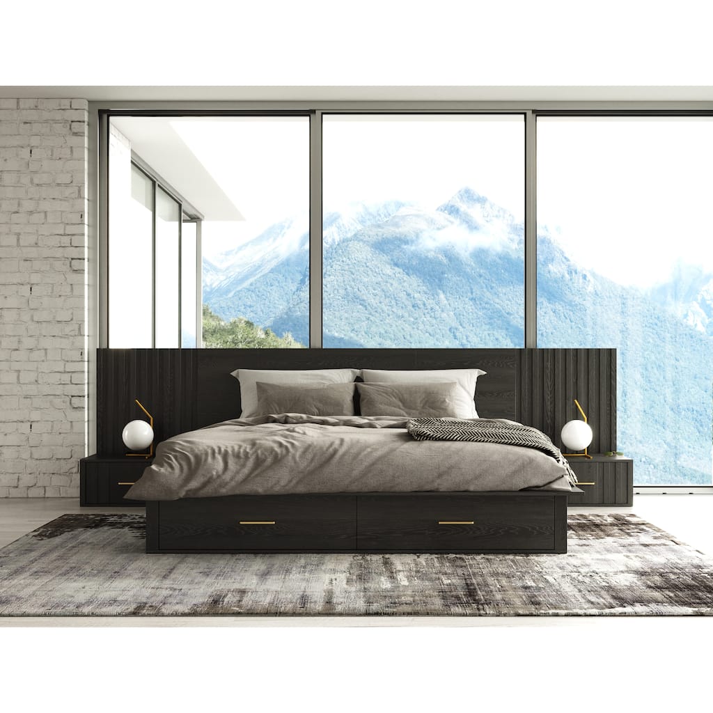 Modrest Manchester Contemporary Platform Dark Grey Bed with Two Nightstands