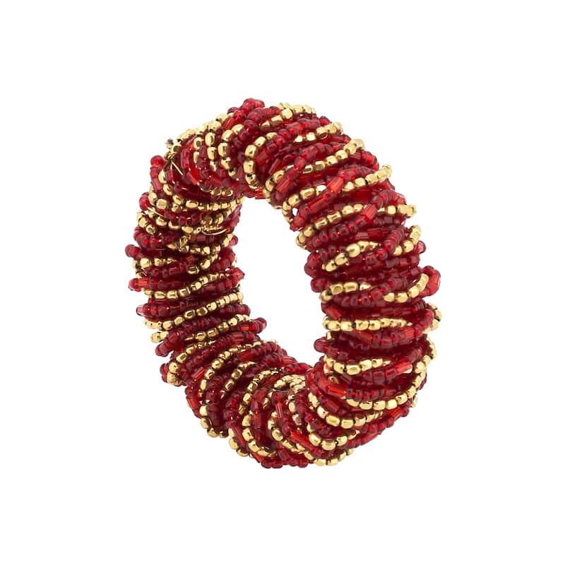 Napkin Rings With Beaded Design (Set of 4) - Red - Set of 4