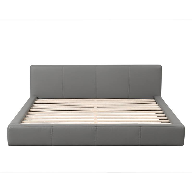 Faux Leather Platform Bed Frame Wooden Low-Profile Grounded Bed, Upholstered Bed with Central Support Legs No Box Spring