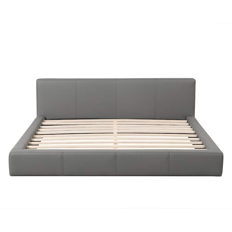 Full / Queen / King Stylish Gray Upholstered Bed with Faux Leather and Solid Wood Frame