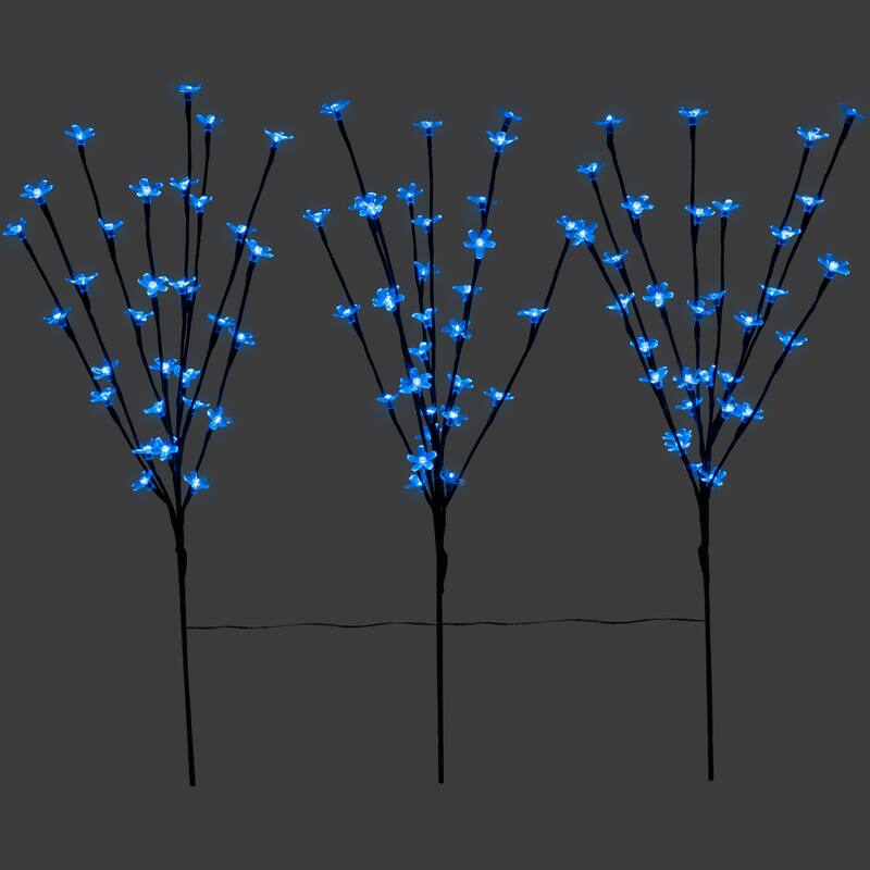 3 Pre-Lit Cherry Blossom Artificial Tree Branches 2.5' Blue LED Lights