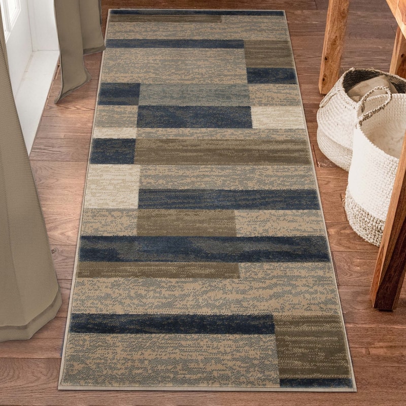 Superior Rockwood Patchwork Indoor Area Rug or Runner - 2' 7" x 10' - Midnight Navy