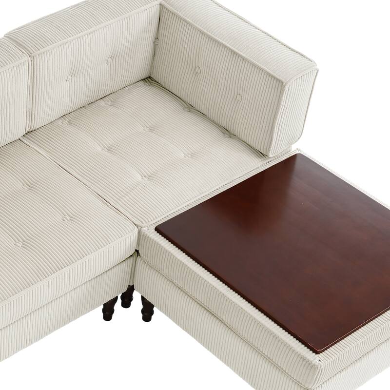 4-Piece 98" W Upholstered Modular Corduroy Sectional Sofa