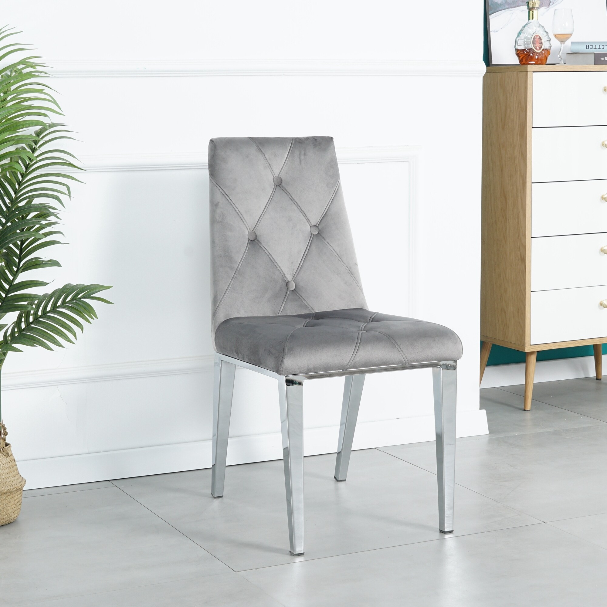 Dining chairs with deals chrome legs