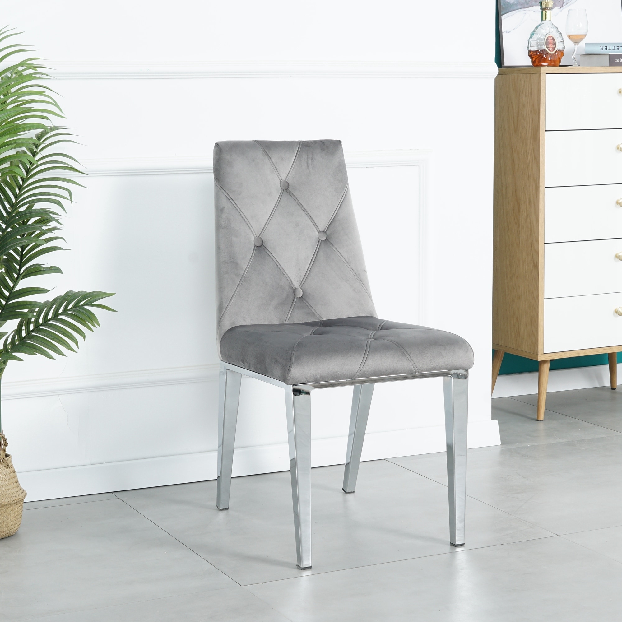 Modern luxury home furniture dinning room chairs chrome legsvelvet