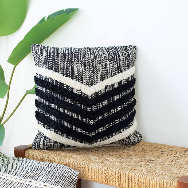 Handwoven Chevron Cotton Throw Pillow Cover - 18" - Black and Cream