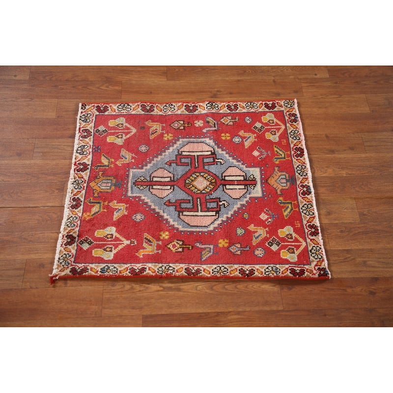 Abadeh Persian Vintage Square Area Rug Handmade Wool Carpet - 2'1"x 2'4"
