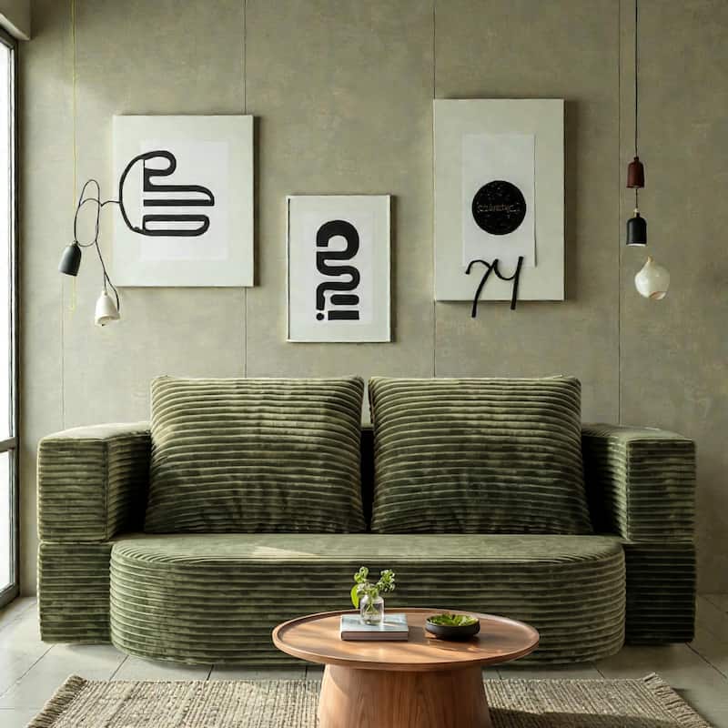 78.7 Inch Convertible Floor Sofa Bed, Folding Corduroy Loveseat Sleeper Couch for Apartment and Guest Room - Green